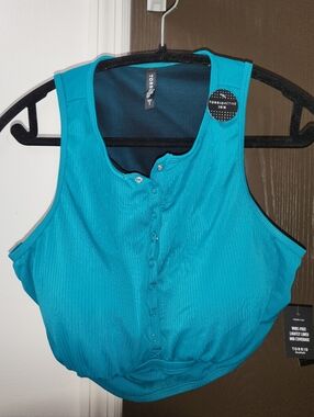 torrid Sixe 1 Teal Ribbed Henley Swim Top